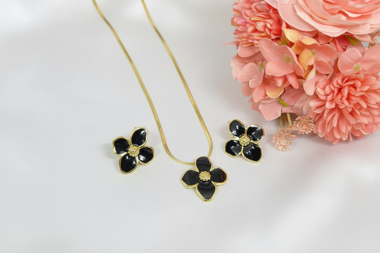 Schmuckset Blume schwarz
